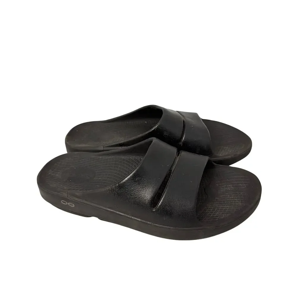 OOFOS OOahh Slides Mens Size 8 Black Recovery Slip On Sandals Comfort